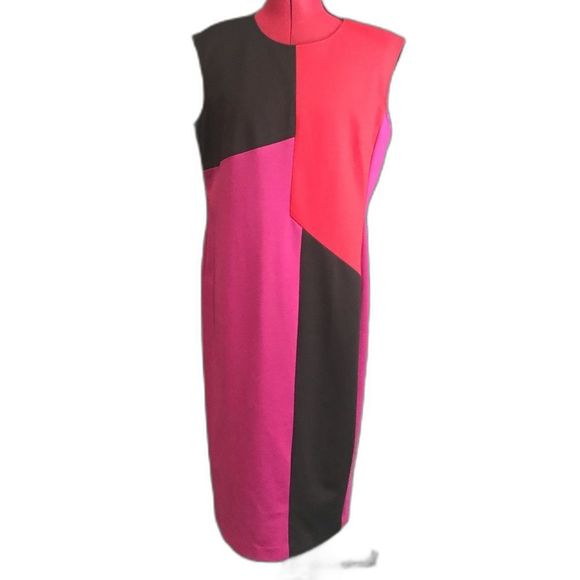 Jones New York Dress Women’s Size 12 Black Purple Red Color Block Sleeveless - Picture 1 of 10